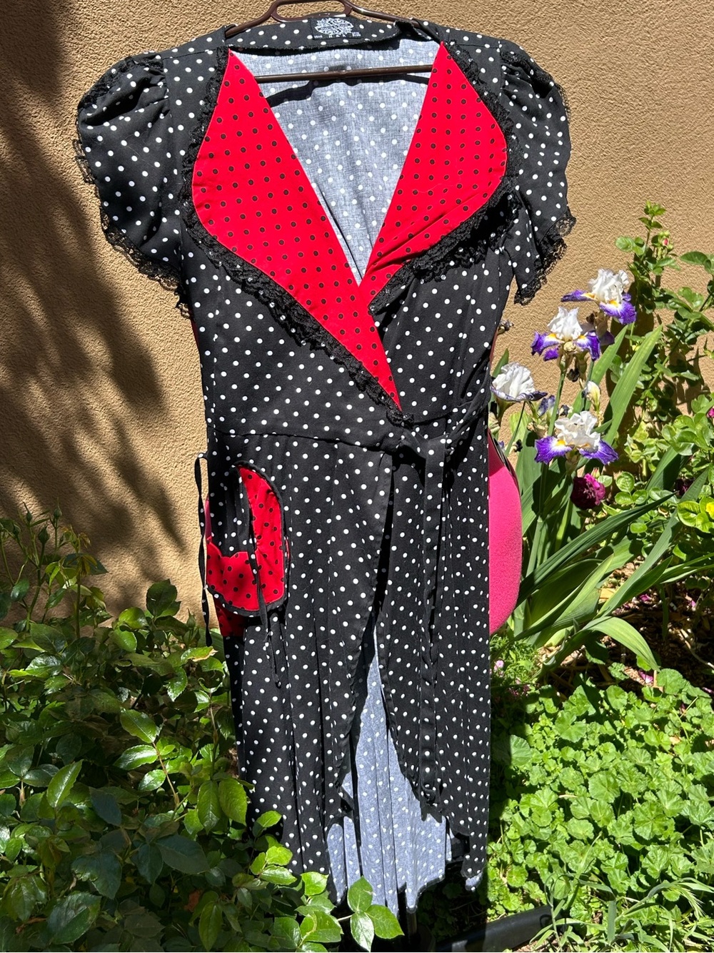 Hearts & Roses Black Polka Dot Dress with Red Accent Collar